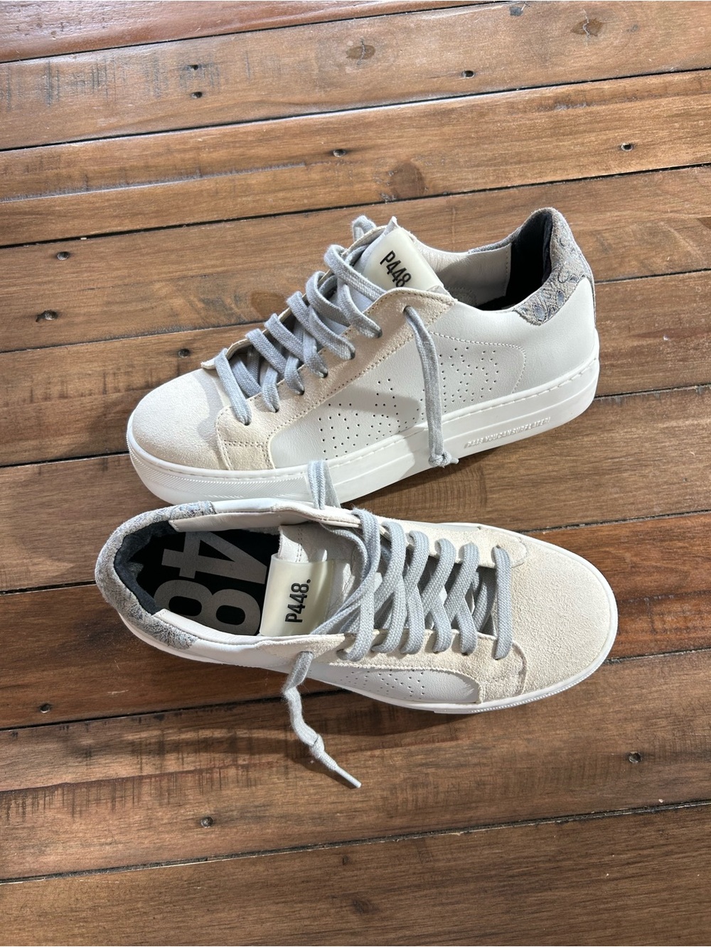P448 Thea White Platform Floral Stitch Sneakers 37